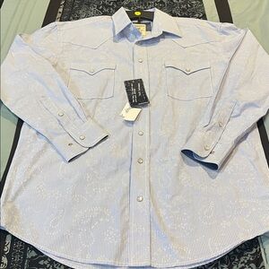 Panhandle Slim Blue Striped Casual Button Down Shirt